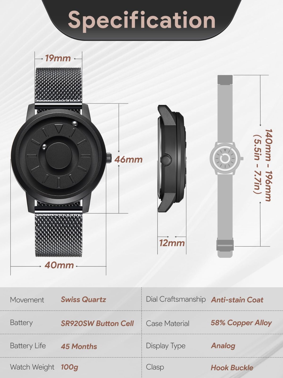 男女兼用 ブラックステンレスバンド