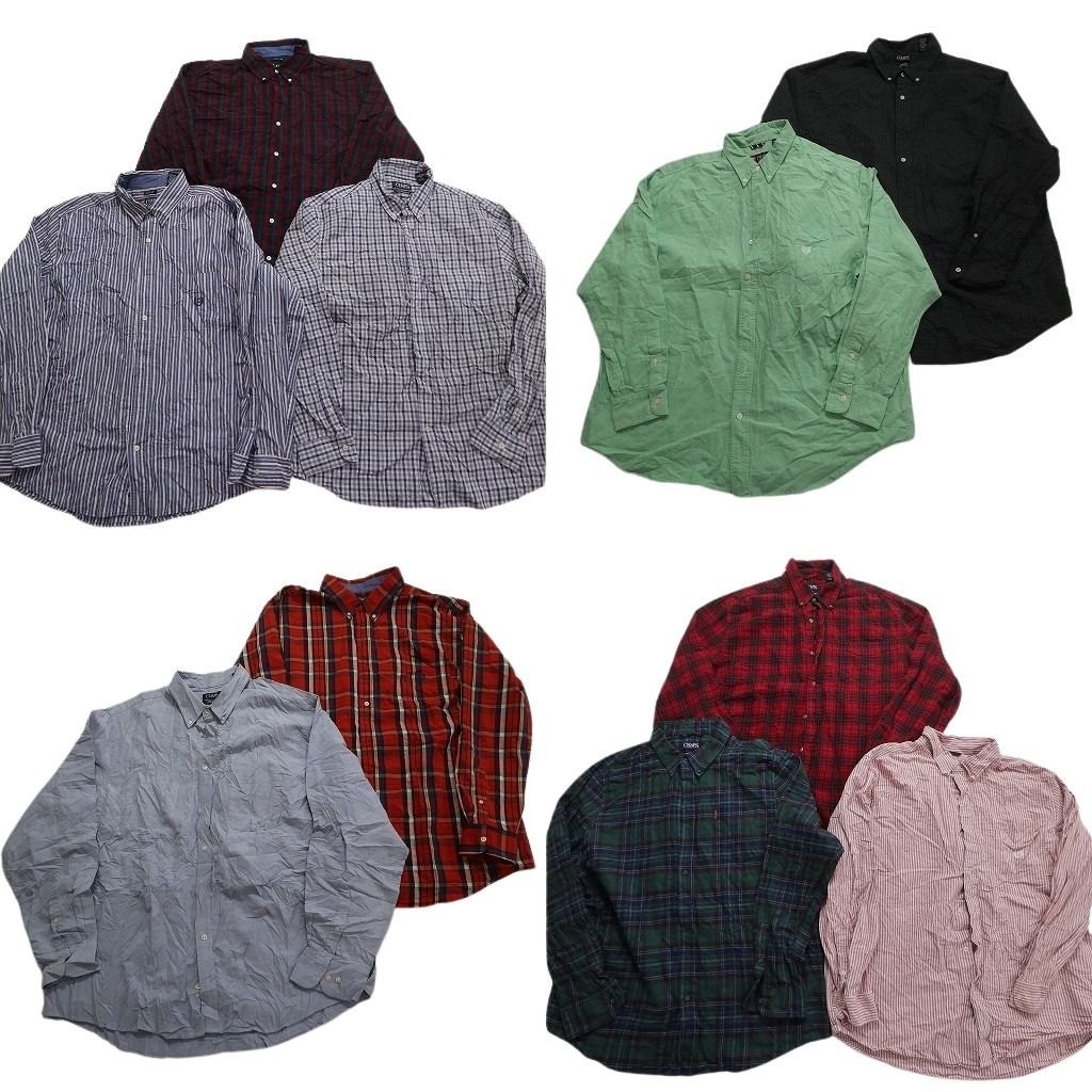 古着卸 まとめ売り チャップス 長袖シャツ 10枚セット (メンズ 2XL ) ストライプ マドラスチェック ワンポイント 中古 古着 MY0450