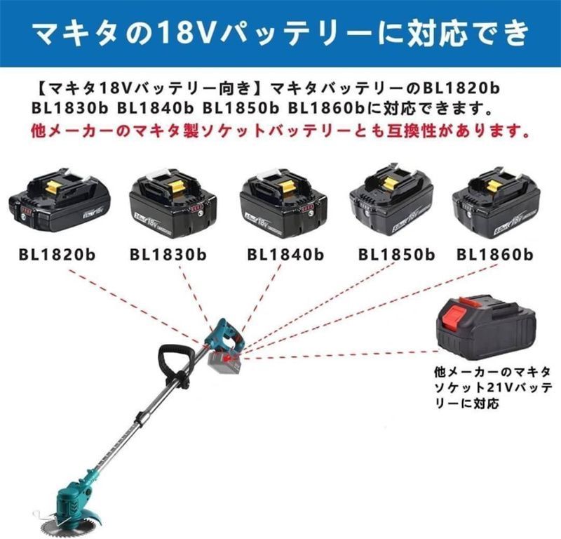 草刈り機 充電式草刈機 電動草刈り機 マキタ18vバッテリー互換 6インチ