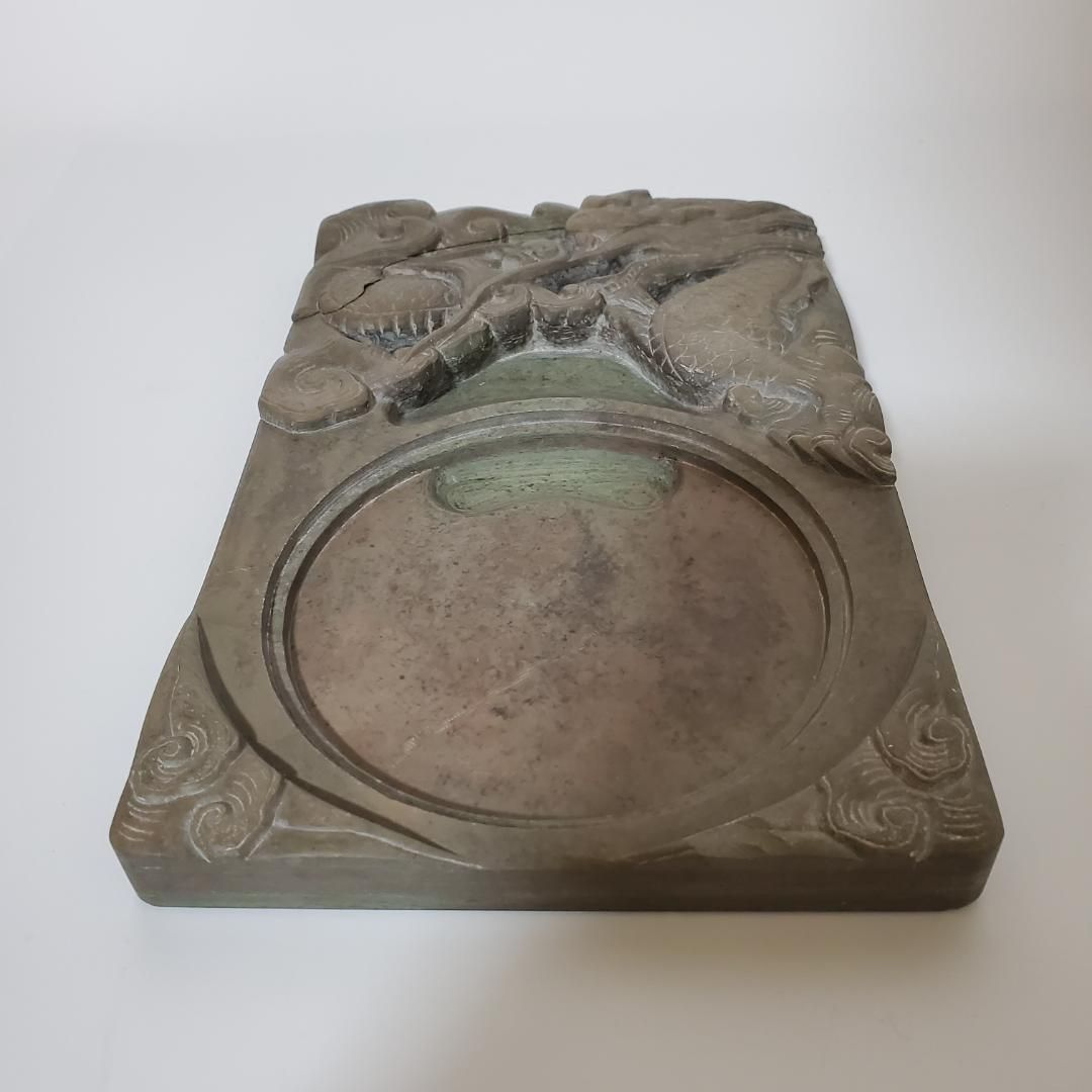 高品質豊富な時代物　雷紋彫刻松花石硯　幅24×15×5cm　中国古玩書道具 その他