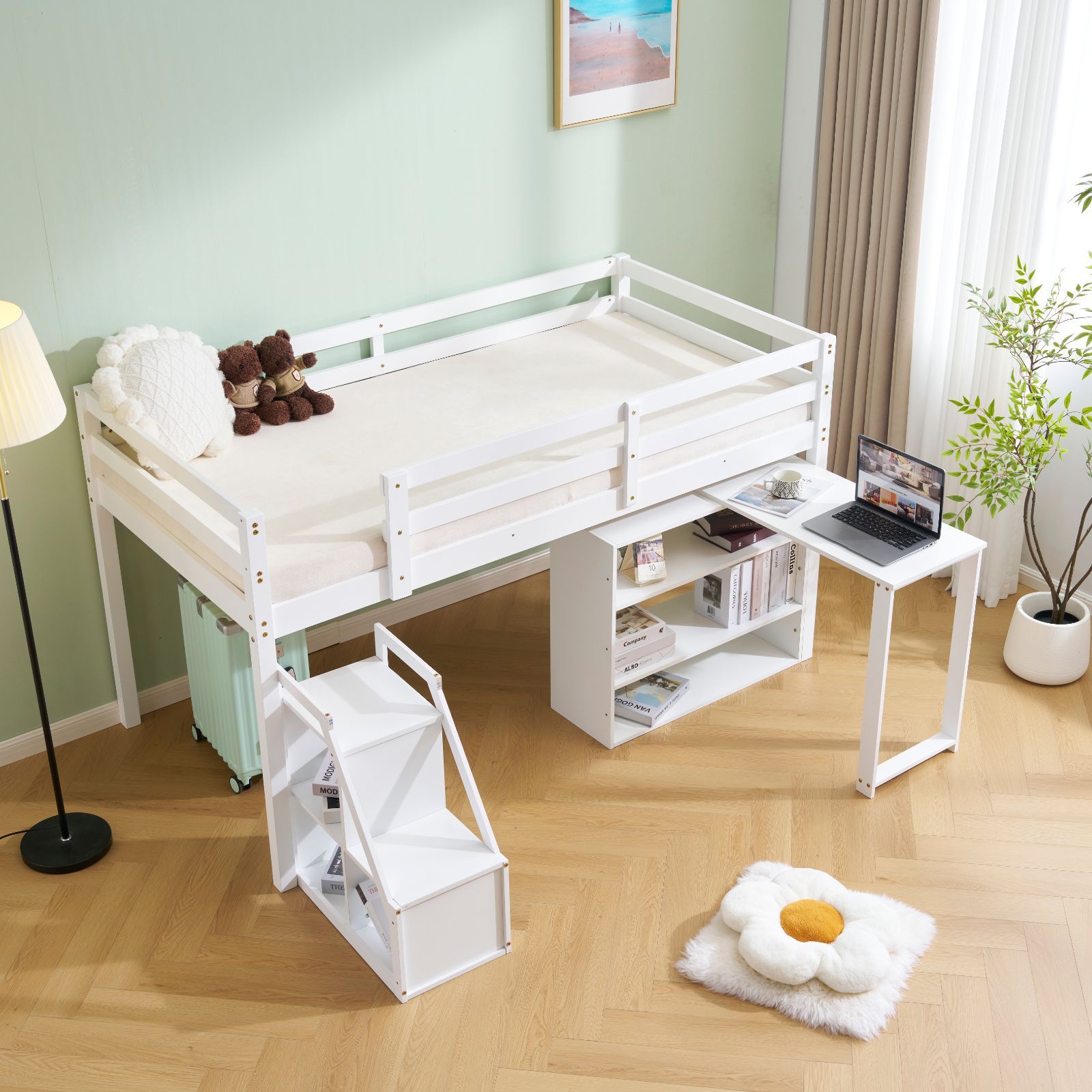 システムベッド　大容量収納・ デスク・本棚付き大人 一人暮らし　WHITE システムベッド 大容量収納・ デスク・本棚付き大人 一人暮らし WHITE