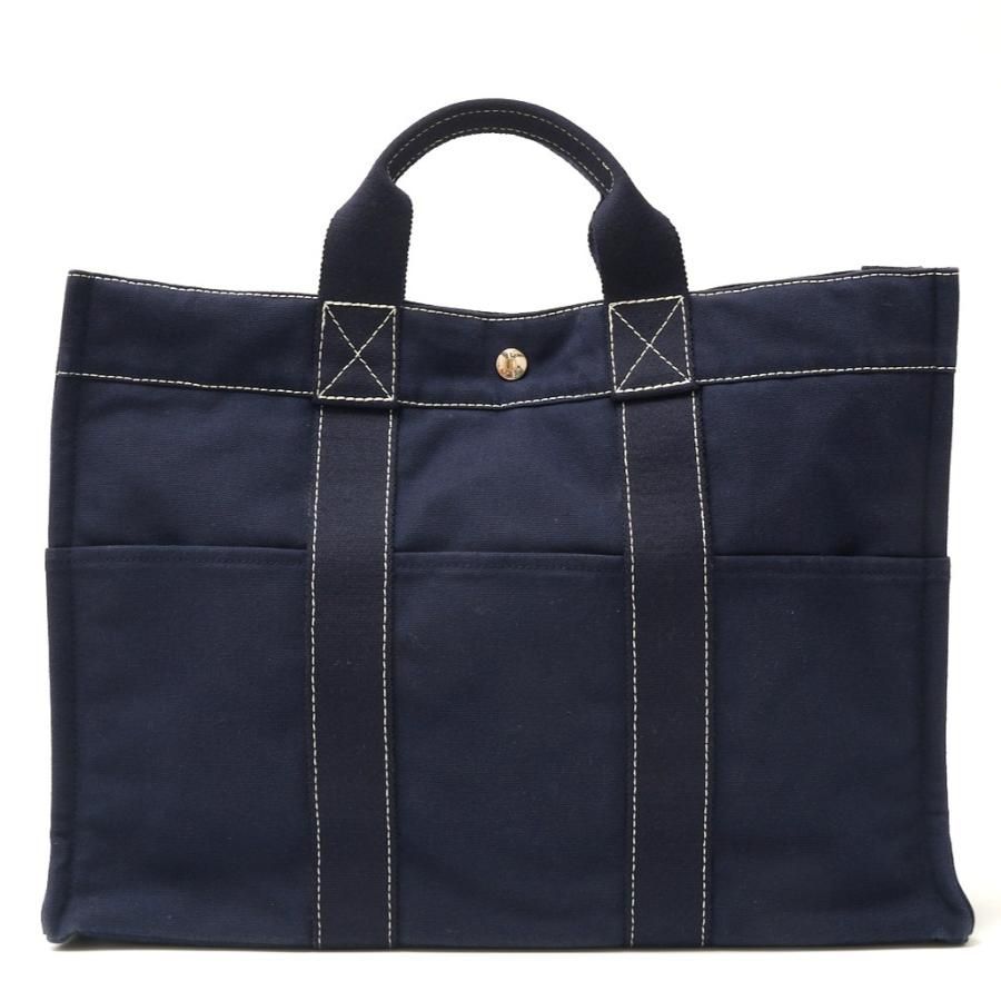 HERMES★ドーヴィルMM トートバッグ ネイビー HERMES エルメス ドーヴィル MM ハンドバッグ キャンバス×レザー