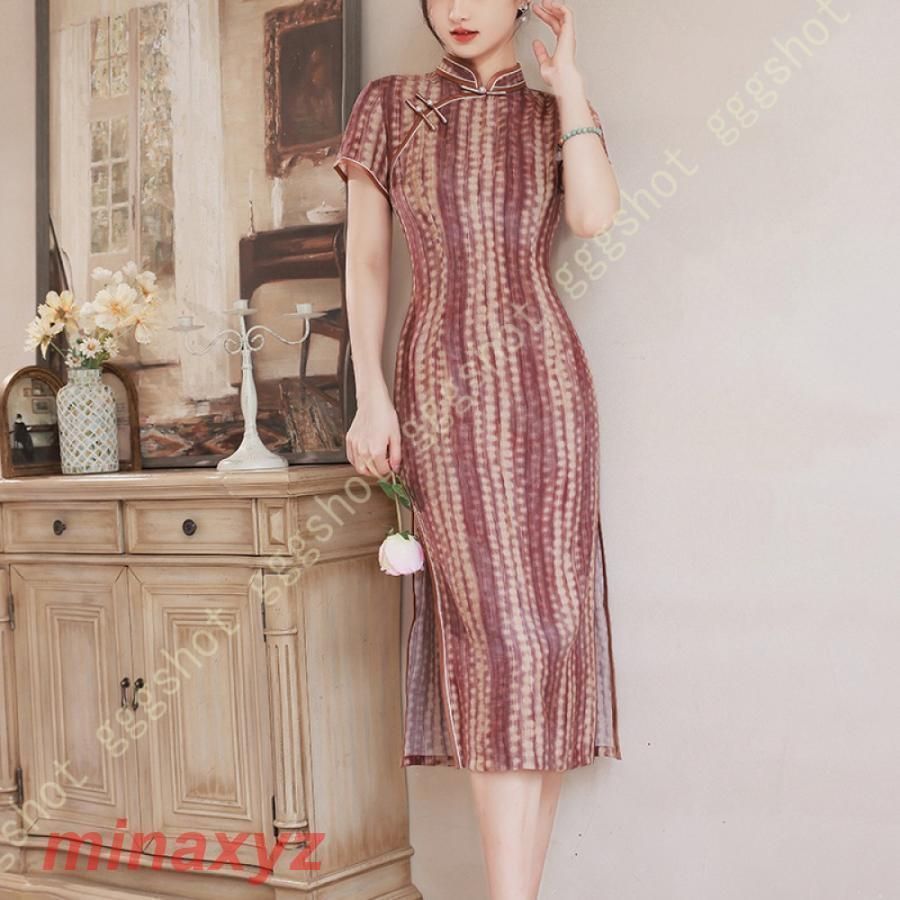 ワンピース レディース チャイナドレス 漢服 中国風 ロングワンピース 中国風のお茶の服 Aライン スリム 綿 春夏秋 半袖 春 綿麻 リネン チ