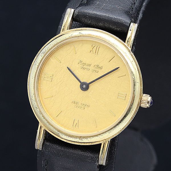 最先端 FINE Club Regent 良品 稼動 GOLD QZ ラウンド DIAL 999.9 時計
