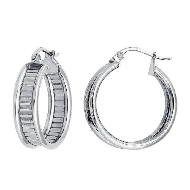 【送料無料】 Aleure Precioso レディース ピアス・イヤリング アクセサリー Aleure Precioso Sterling Silver Textured Center Hoop Earrings Sterling Silver