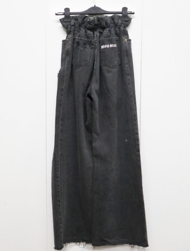 ミュウミュウ MIUMIU デニム パンツ GWP430 10KX AMM1 2021 1543 ダメージ加工 ブラックデニム サイズ24 ジーンズ
