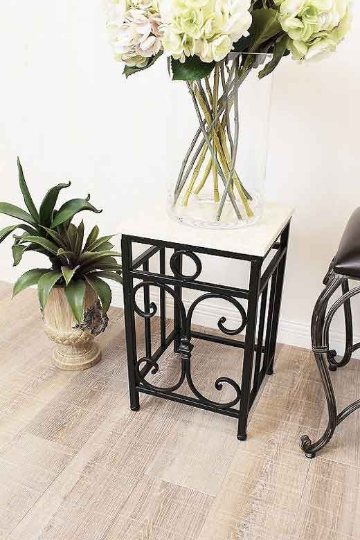 フラワースタンド サイドテーブル 大理石アンティーク アンティーク調 大理石使用 アイアンサイドテーブル 花台 フラワー