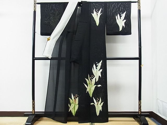 平和屋1■夏物　訪問着　絽　鈴蘭　黒地　三越扱い　逸品　CAAH0405yc