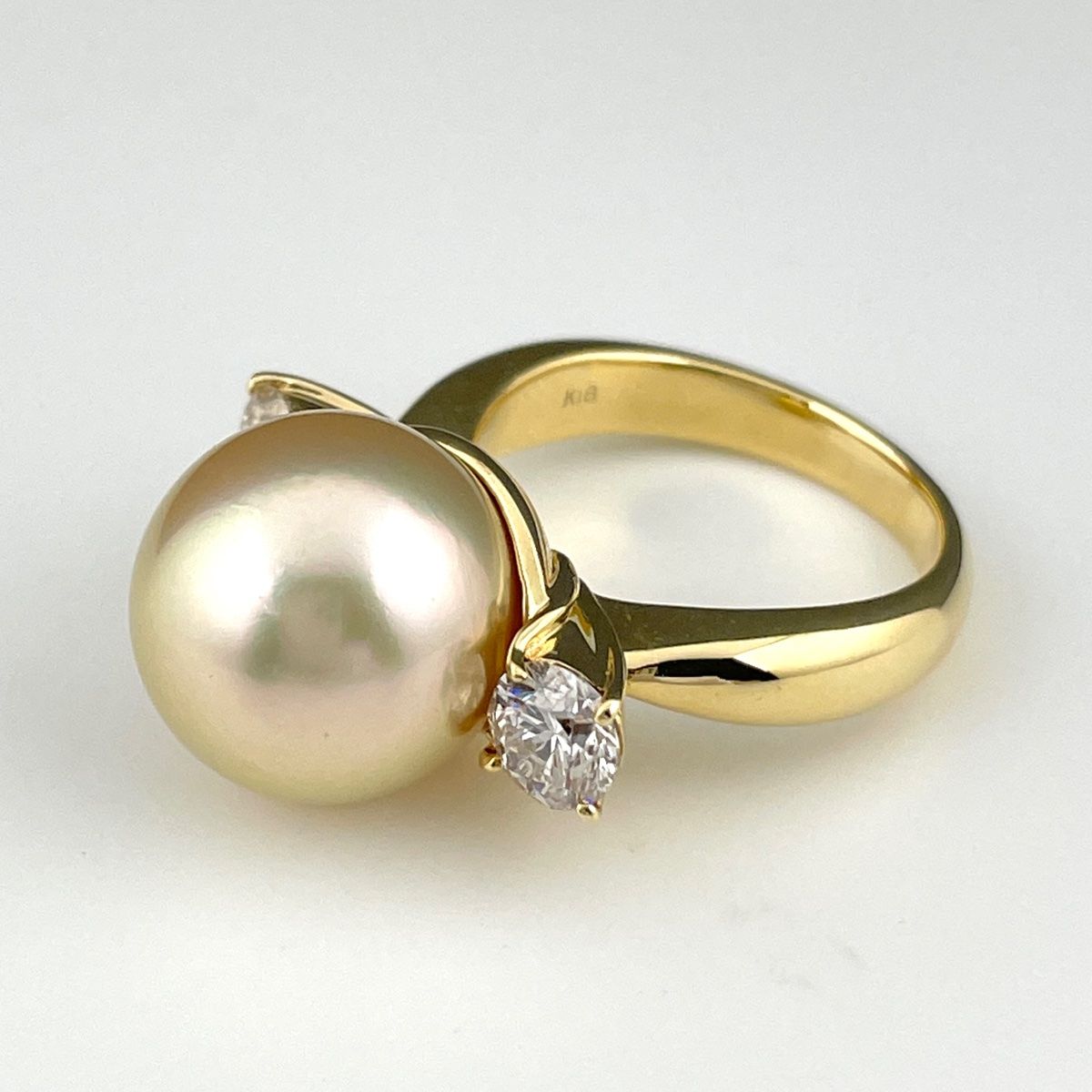 パール デザインリング K18 イエローゴールド 指輪 真珠 リング 12.5号 