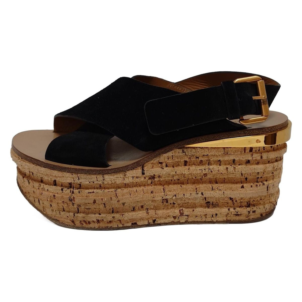 Chloe クロエ サンダル レディース - 黒×ベージュ ウェッジソール