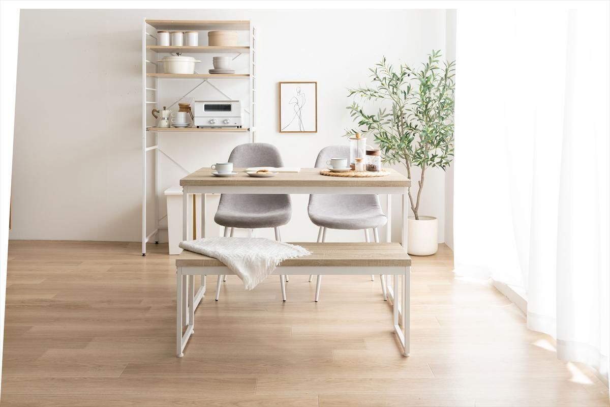 4点セット】Moku 幅110cmダイニングテーブル+ダイニングベンチ+チェア2脚