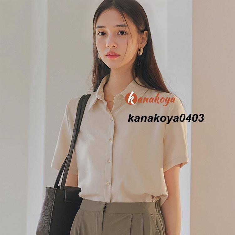 レディース 事務服 襟付き シャツ 秋 半袖 ブラウス 前開き シンプル ワイシャツ 開襟 おしゃれ 春 夏 レギュラー 大人 トッ 9 dXD 619