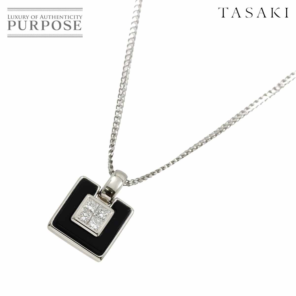 タサキ TASAKI ダイヤ 0.30ct オニキス ネックレス 50cm Pt プラチナ ...