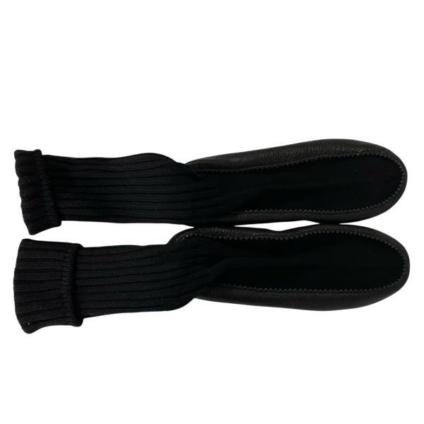 ● エルメス HERMES リブニットソックス レザーソール ルームシューズ 異素材 黒 ウール カシミア レザー SM レディース 5E079