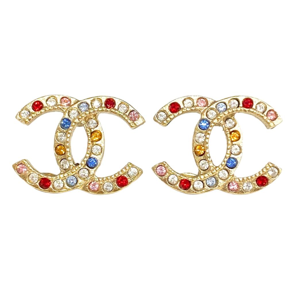 CHANEL シャネル ピアス ココマーク マルチカラー ラインストーン A20C 
