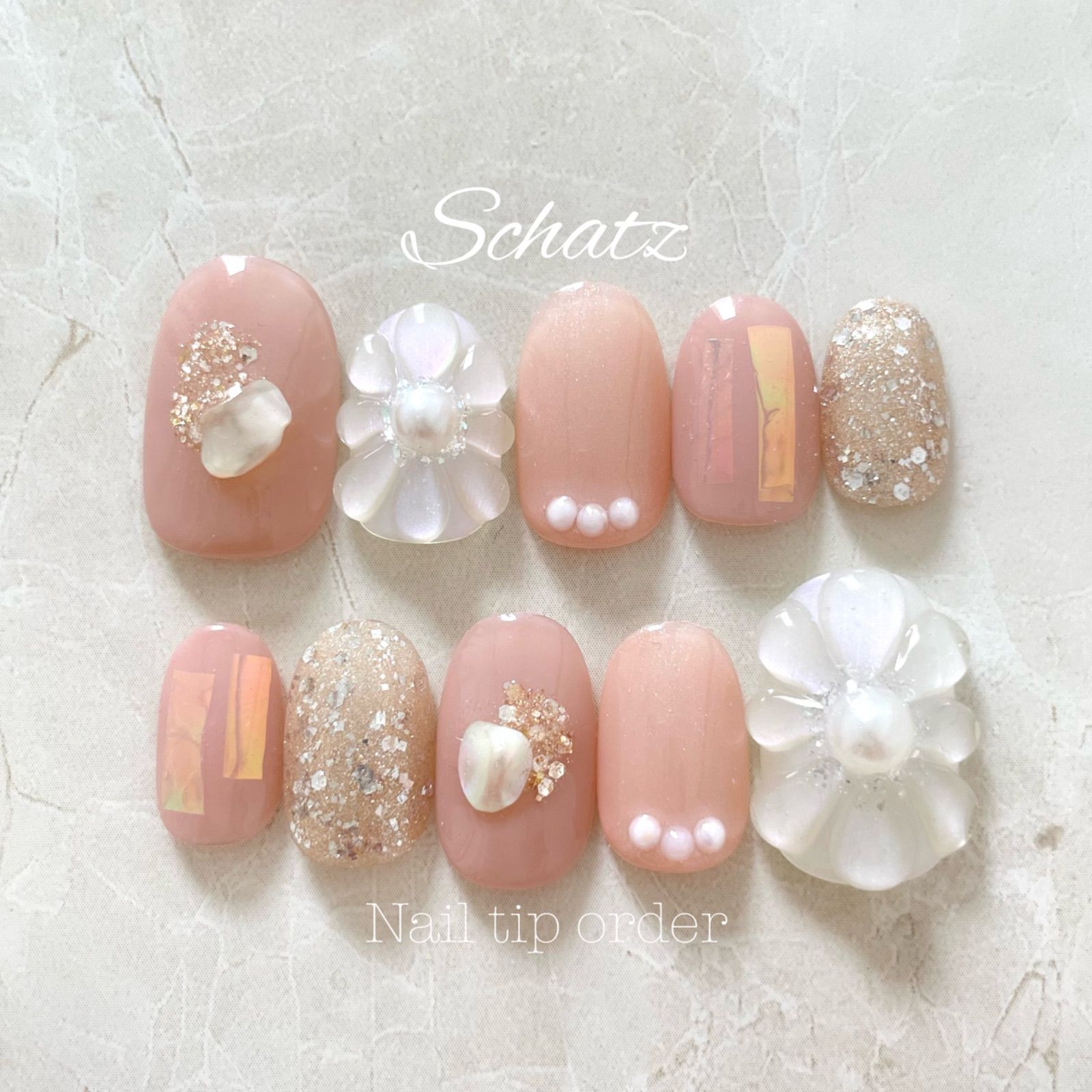 即日発送】現品 春ネイル ぷっくり フラワー ピンク ベージュ シェル  