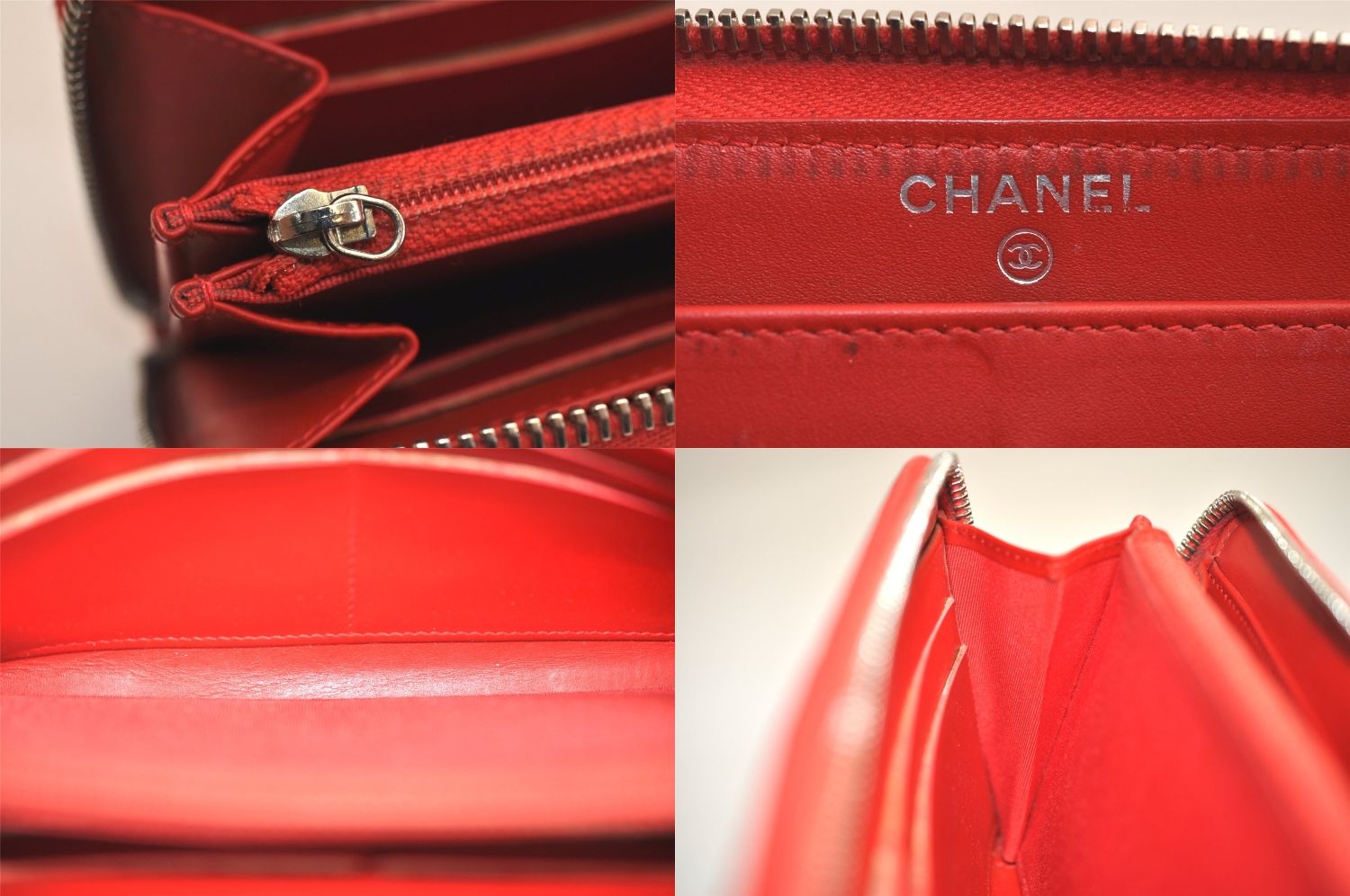 CHANEL シャネル ヴィンテージ キャビアスキン CC ロゴ 長財布 レッド 