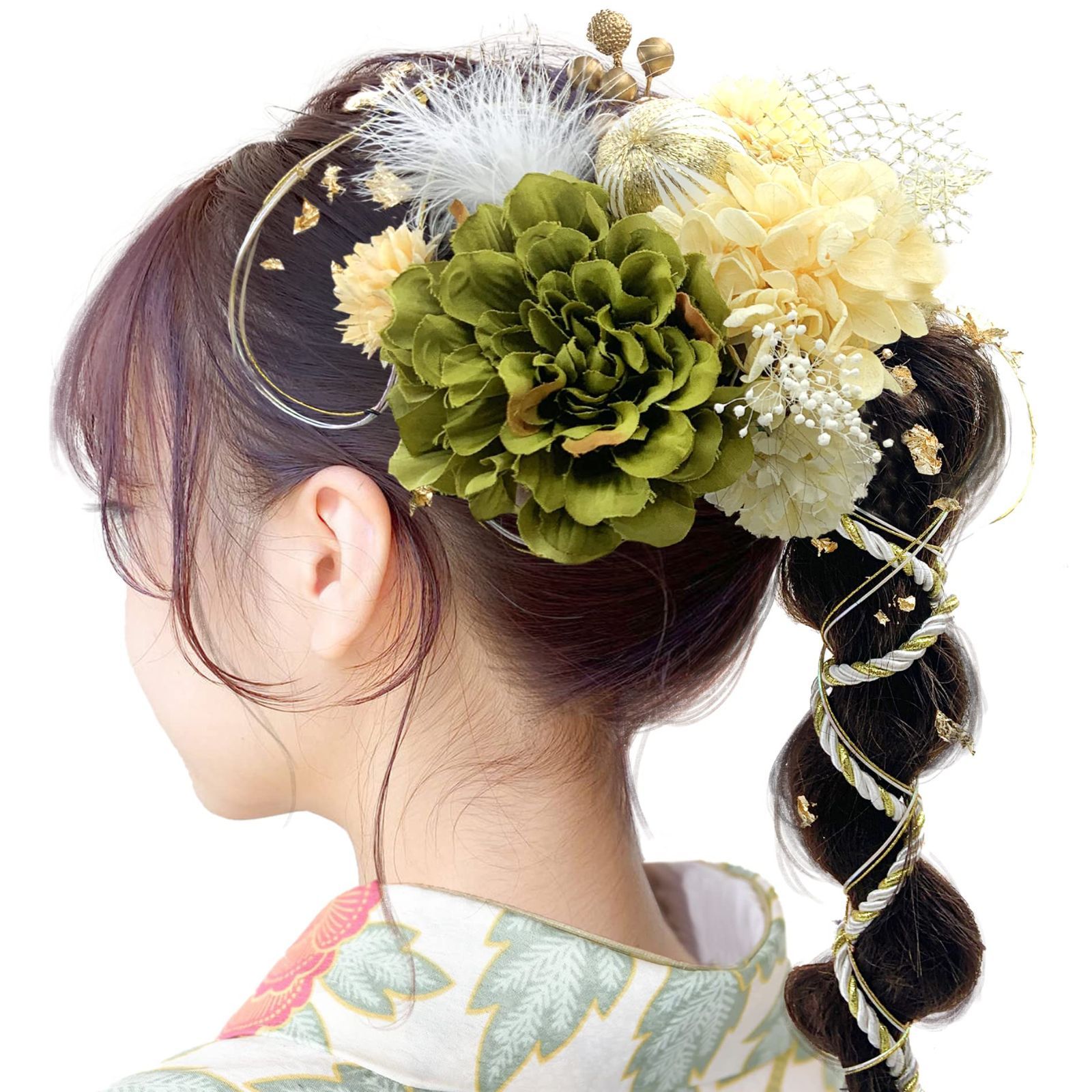 人気商品髪飾り 8色 髪飾り ドライフラワー 造花飾り 水引 紐 ダリア