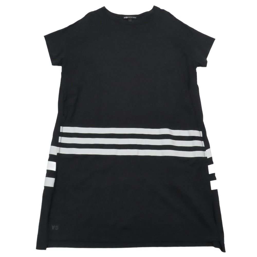 Y-3 ワイスリー ヨウジヤマモト W 3STP TEE LONG ワンピース Tシャツ 半袖 ロング丈 3ストライプ カットソー S ブラック レディース 古着