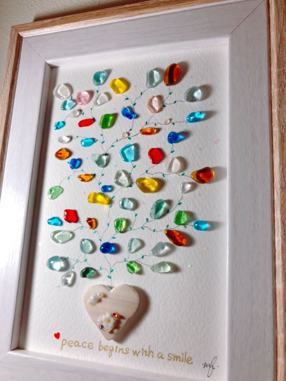 シーグラスアート☆彩りの木 ハガキサイズ 繰り返さ 