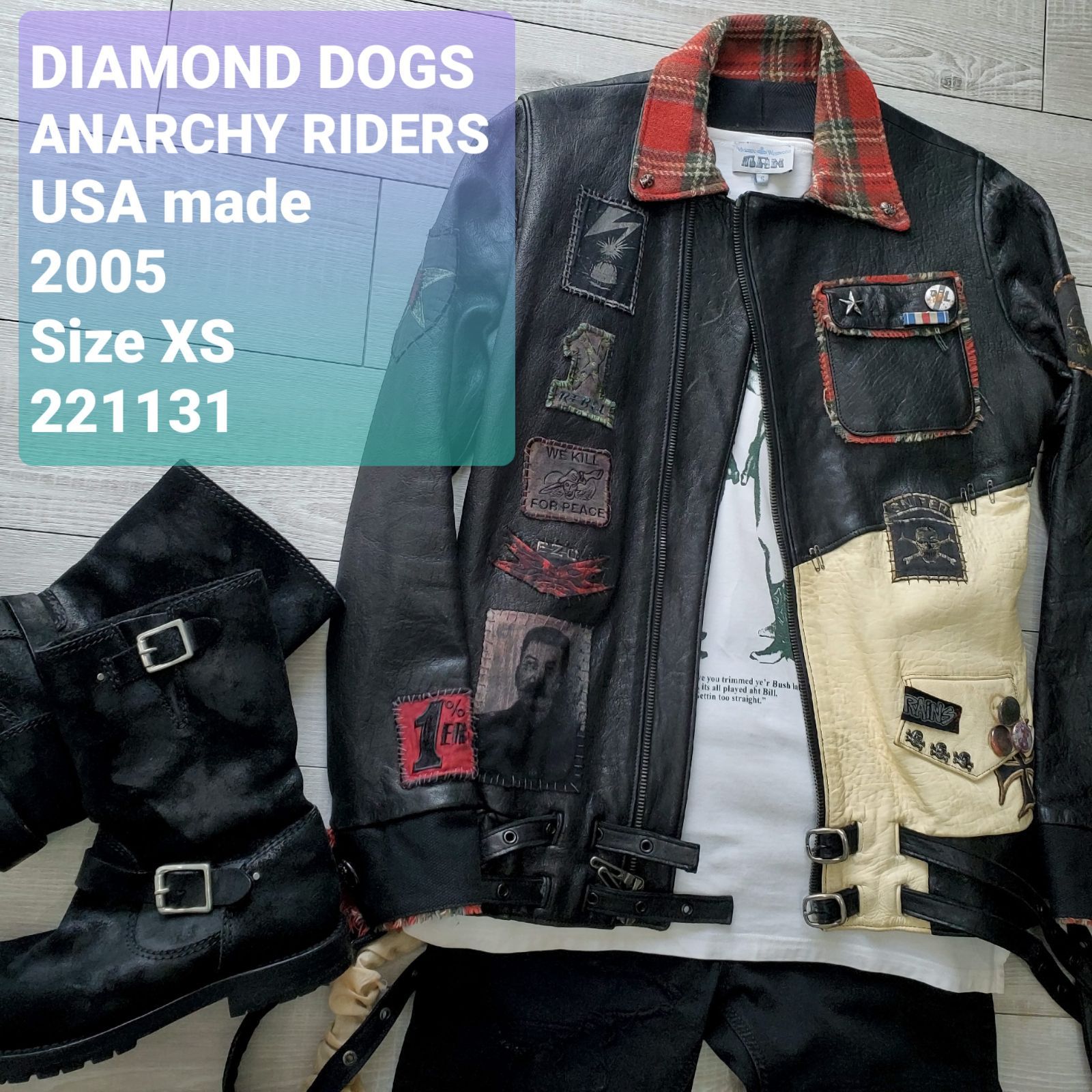 DIAMOND DOGS ダイアモンドドッグス□良品 2005年 USA製 ANARCHY RIDERS JACKET アナーキー ライダースジャケット  XS 一点物 羊革 リメイク USED加工 レザー 定価25万以上 - メルカリ