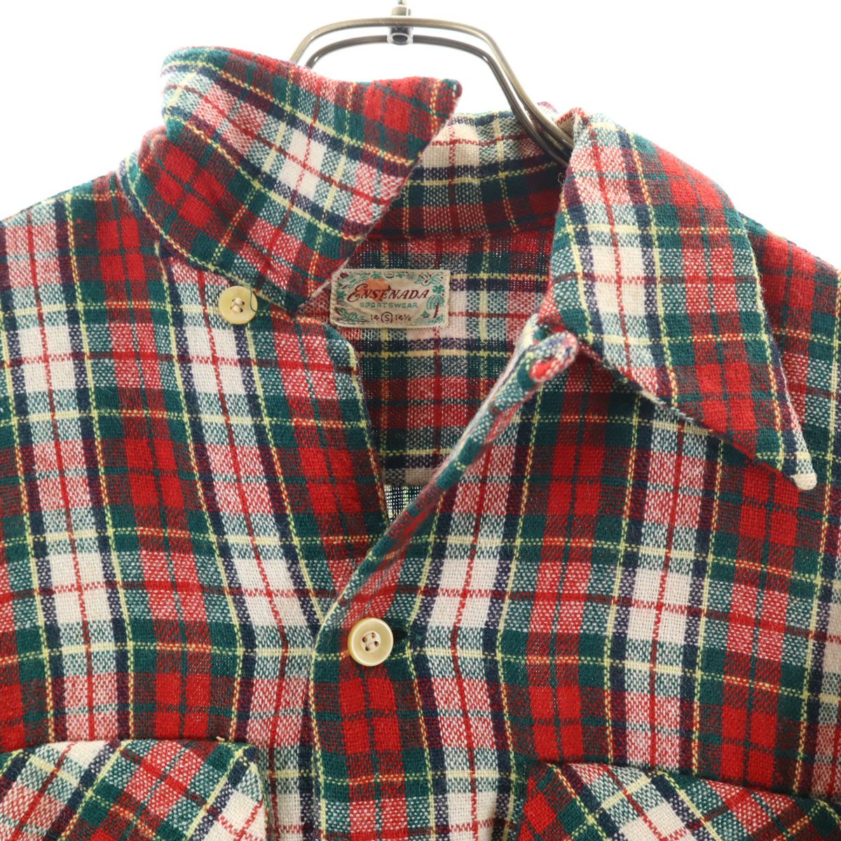 ENSENADA 50s ヴィンテージ チェック柄 長袖 ウールシャツ S レッド