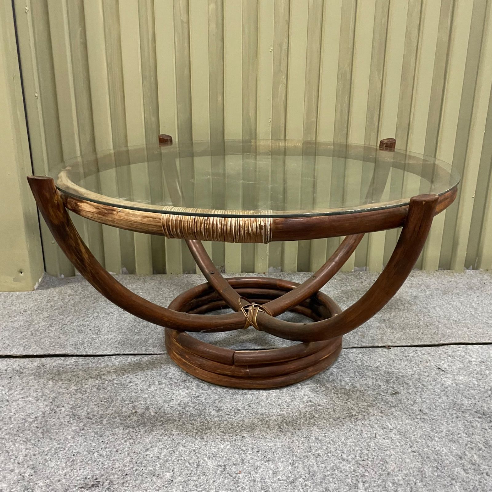 ♭ 昭和レトロ エスニック ラタンテーブル ラウンドテーブル 円卓 ガラス天板 座卓 テーブル センターテーブル ローテーブル WWW_OLIVIERBERNSTEIN_COM