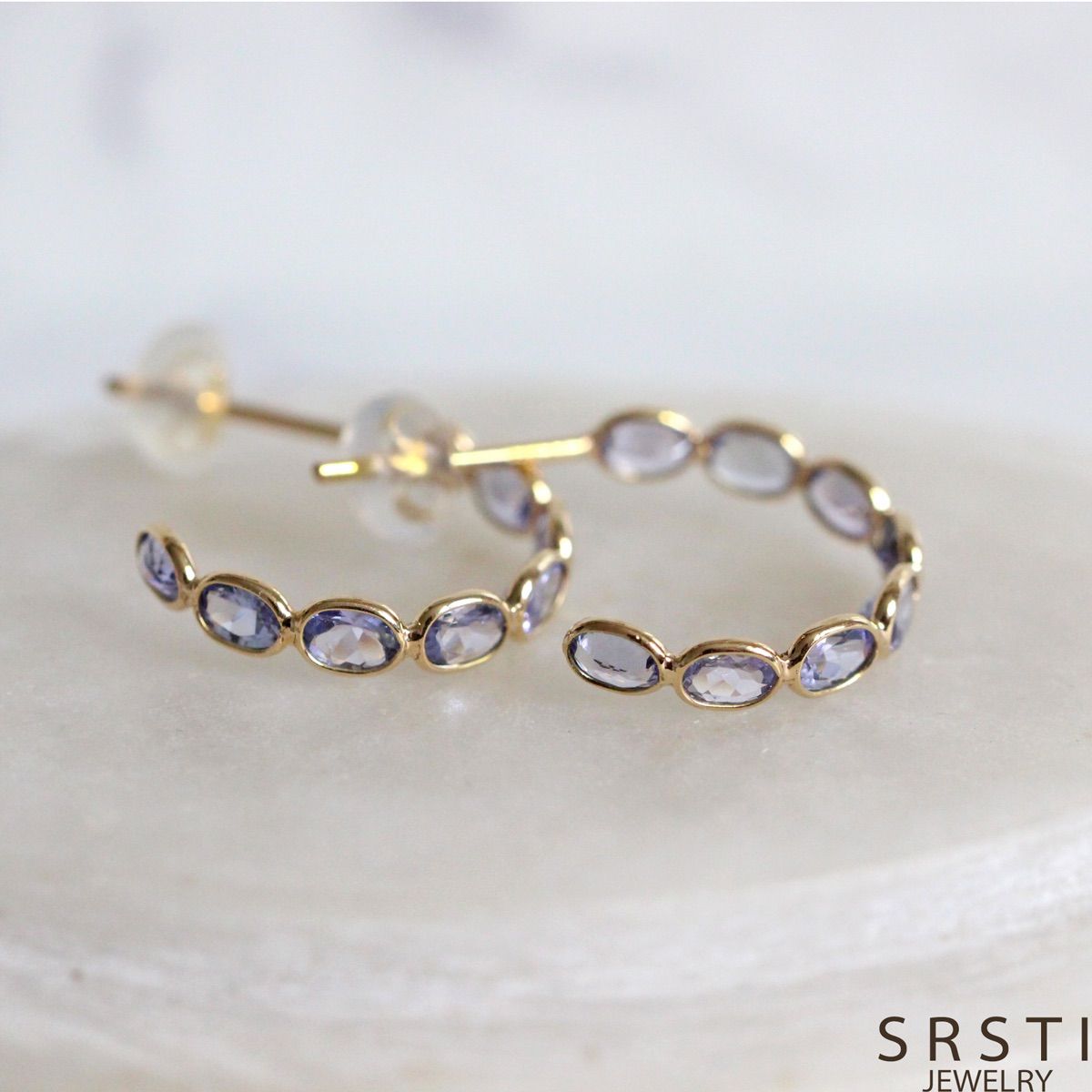 タンザナイトK14YGハーフフープピアス