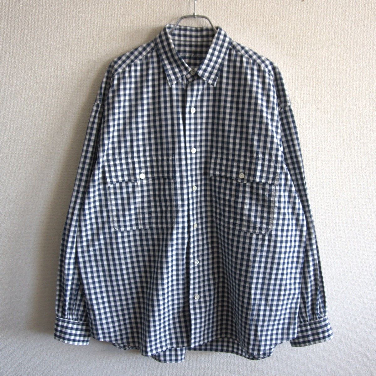 PORTER CLASSIC ROLL UP GINGHAM CHECK SHIRTS M ロールアップ シャツ ブルー 25090727