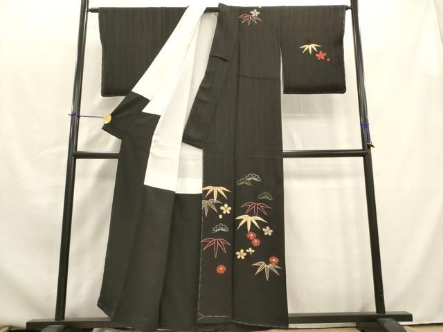 平和屋着物＃道中着 ロング丈 唐草地紋 栗皮茶色 正絹 逸品 BAAU0046gt