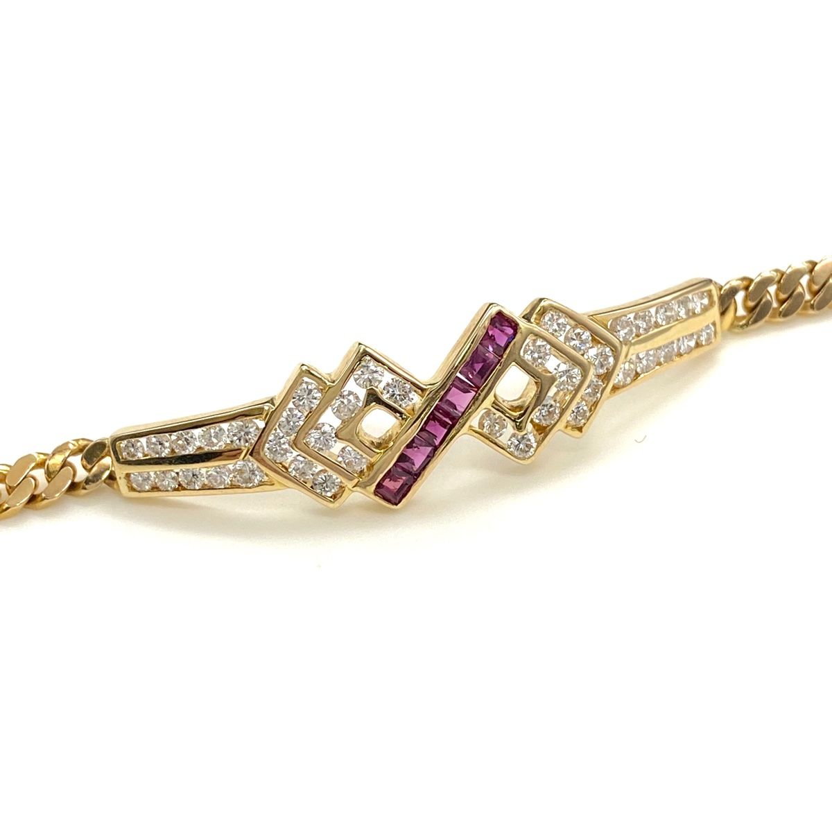 ルビー デザインブレスレット YG イエローゴールド 腕輪 メレダイヤ ブレスレット K14 ルビー ダイヤモンド レディース