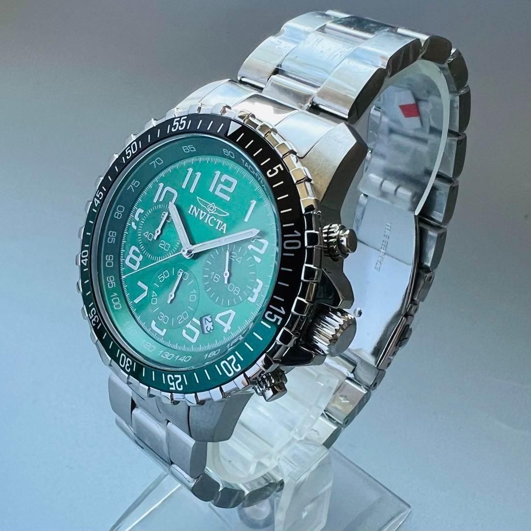 インビクタ 腕時計 メンズ グリーン シルバー 新品 電池式 クロノグラフ 黒