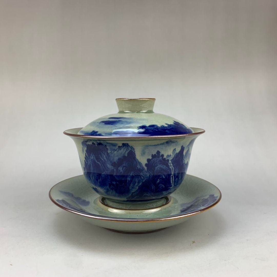 鯖龍紋三才蓋碗 中国茶器 景徳镇 蓋付き茶器 飲茶食器 煎茶具 未使用品 中国茶器 景徳鎮 陶磁鯖山水蓋碗 茶碗 煎茶器 茶道具 新品未使用