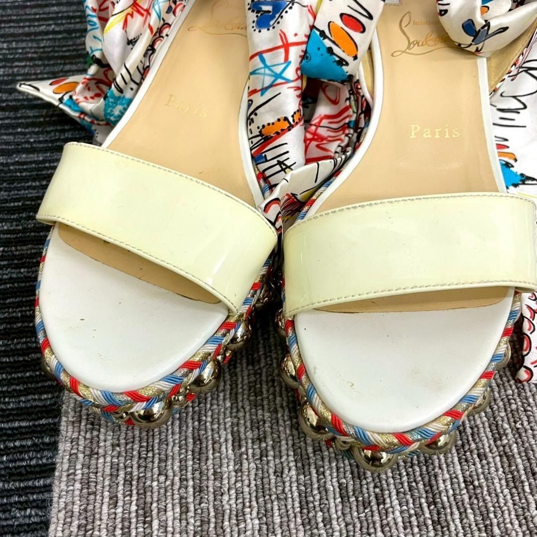 ルブタン マルチカラー リボン パテントレザー スタッズ サンダル