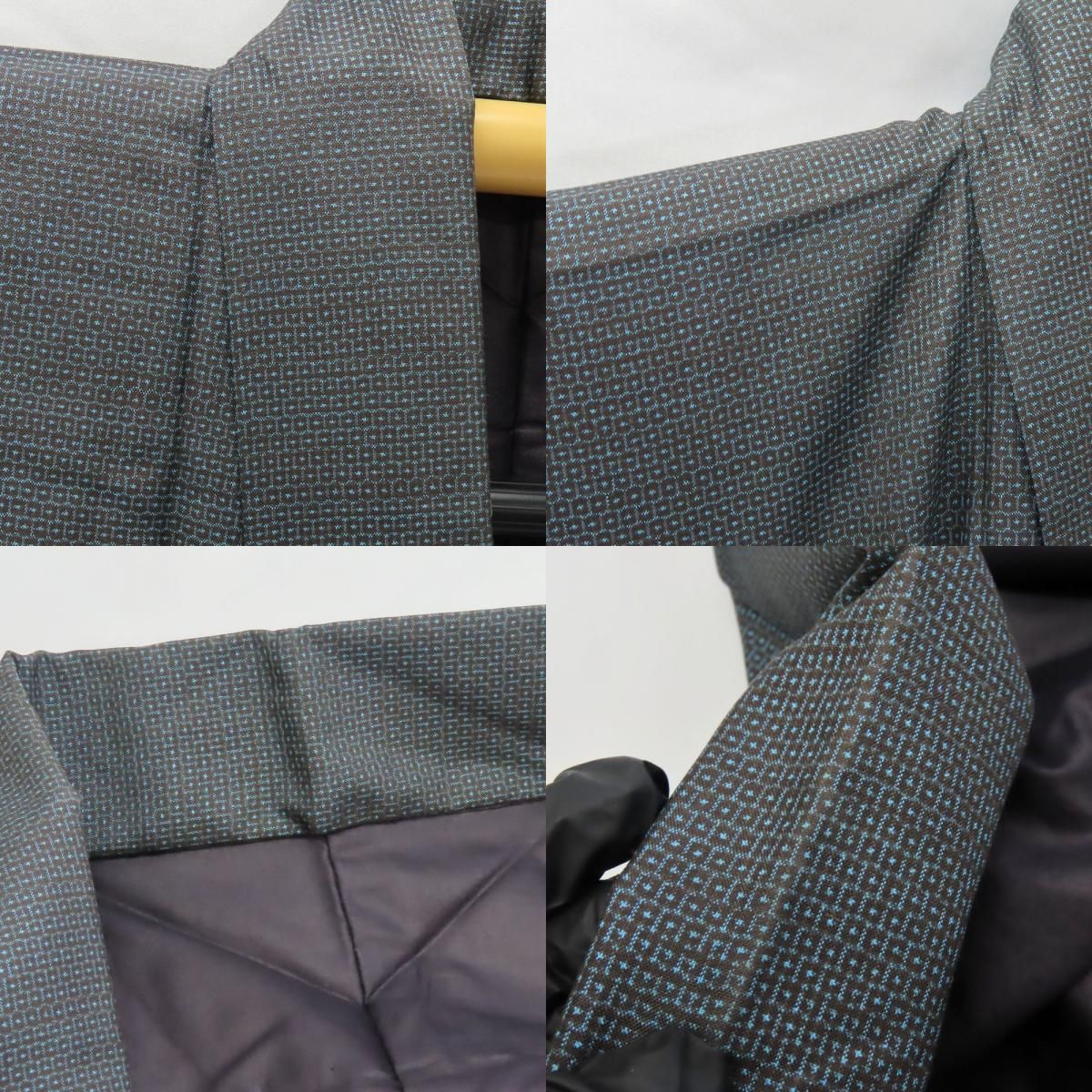 中古 着物セット 本場奄美大島紬 羽織 裏地付き 正絹(金銀糸除く) ブルー ブラウン アンサンブル 総詰め 証紙付き 和装 呉服 和服 きもの メンズ 男性 中古】 着物セット 本場奄美大島紬 羽織 裏地付き 正絹(金銀糸除く