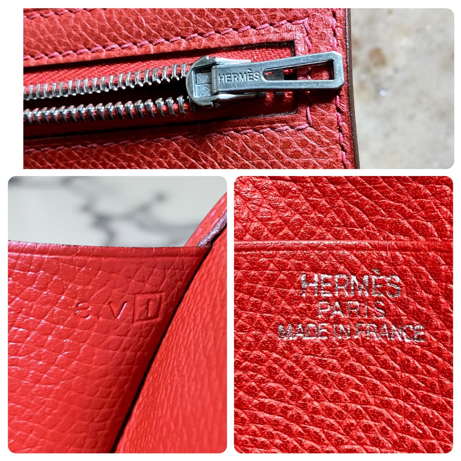 エルメス HERMES ベアンスフレ エプソン □I刻印 長財布 ヴァーミリオン エルメス HERMES ベアンスフレ エプソン □I刻印 長財布