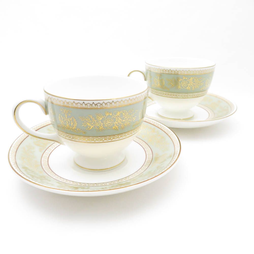 美品 WEDGWOOD ウェッジウッド コロンビアセージグリーン ティーカップ＆ソーサー 2客 ペア リー 紅茶 コーヒー 英国 黒壺ロゴ  SU8109C - メルカリ