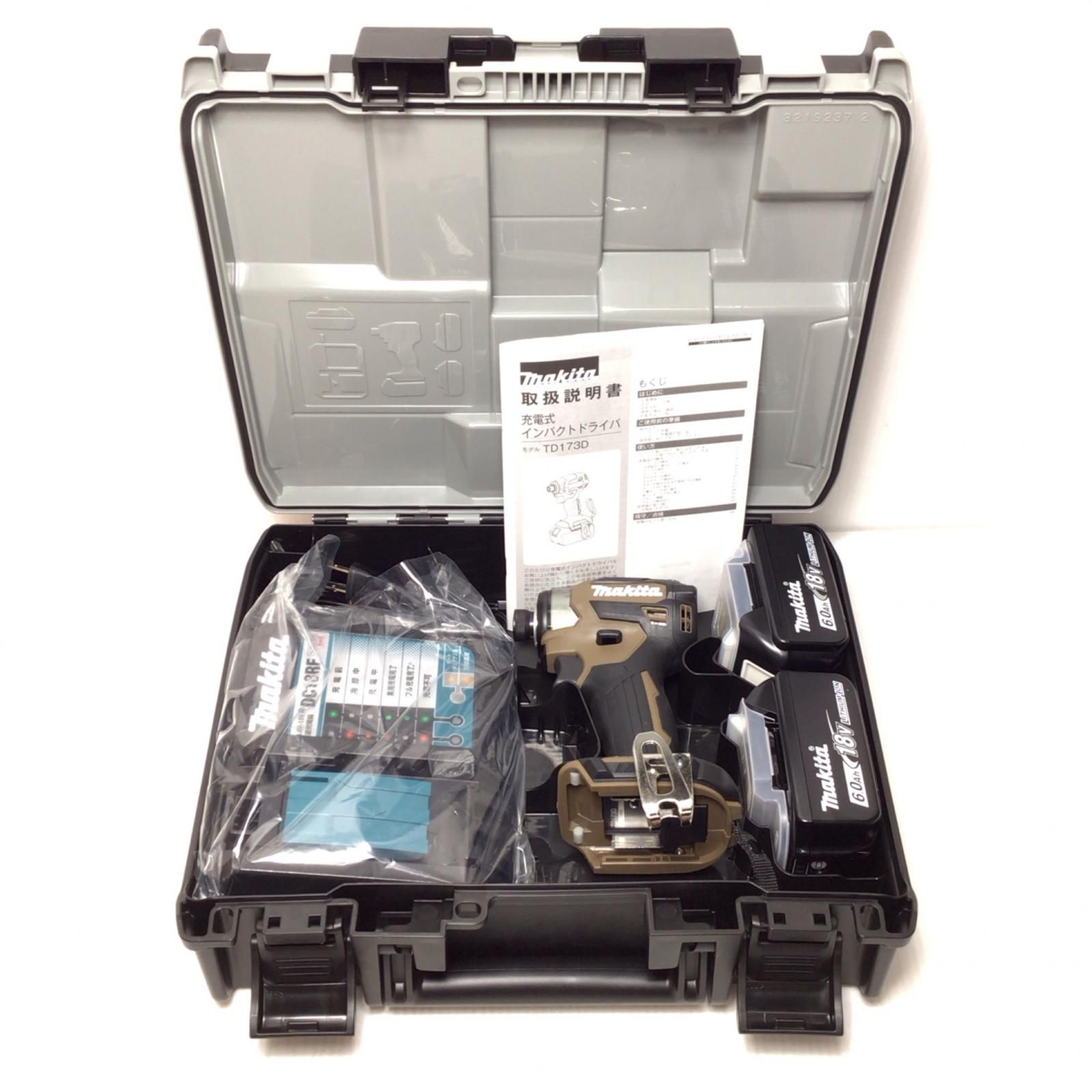 ΘΘMAKITA マキタ インパクトドライバ S 充電器 充電池2個 ケース付 コードレス式 18v 6.0Ah 0回 0回 TD173DGXAB 色ブラウン