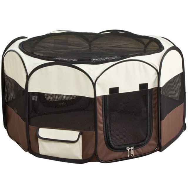 アイリスプラザ ペットサークル 折りたたみ Mサイズ アウトドア 防災 ブラウン 小型犬用 幅92×高さ49cm