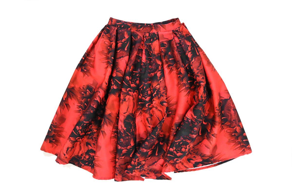 蜷川実花 ◇ 花柄 スカート レッド 36 フレア 総柄 グラフィック