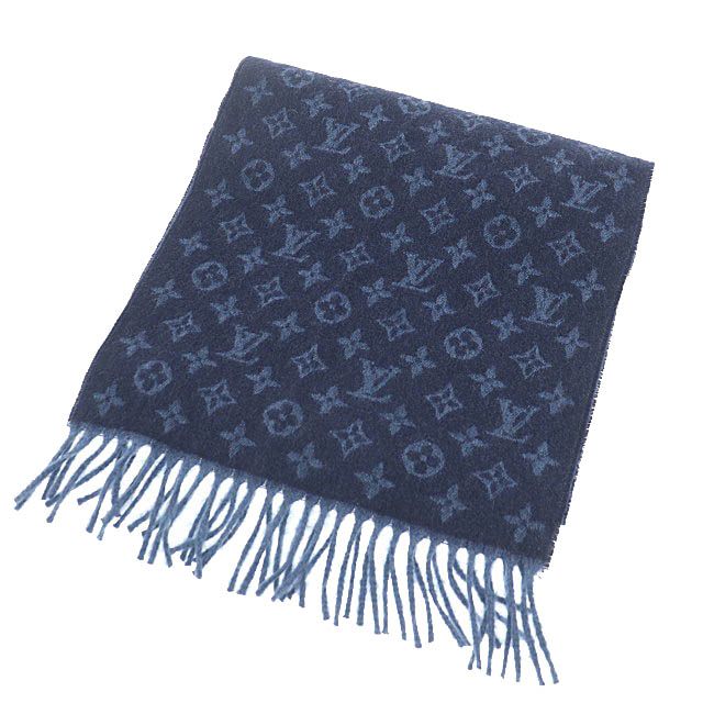 LOUIS VUITTON カシミヤマフラー グレー/ブラック LOUIS VUITTON 100