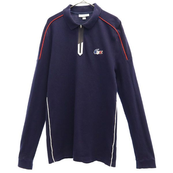 ラコステ スポーツ ワンポイント ハーフジップ 長袖 ポロシャツ S ネイビー LACOSTE SPORT 鹿の子地 メンズ 古着 221111 【PD】