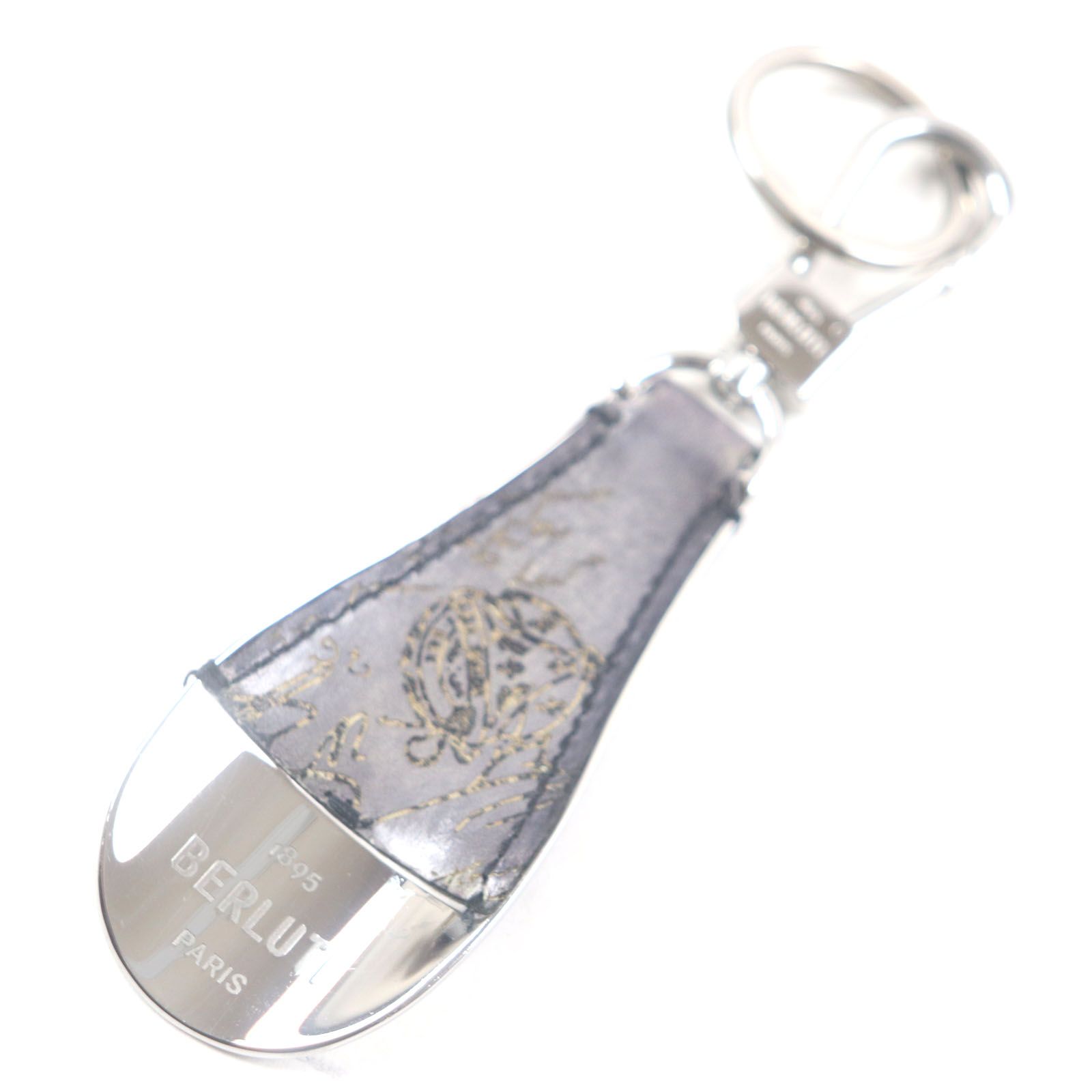 美品 ベルルッティ シューホーン キーホルダー カリグラフィー レザー ネイビー 美品▽BERLUTI ベルルッティ フルスクリットレザー カリグラフィ