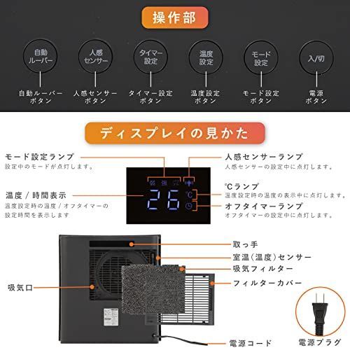 ホワイト IN4M 大風量セラミックファンヒーター 1200W 自動ルーバー