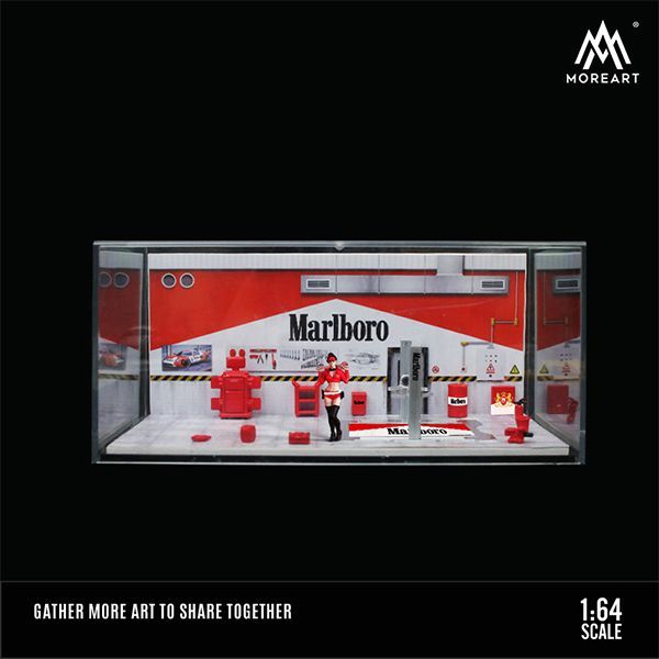 1/64　MOREART　自動車修理工場　Marlboro　マルボロ　小物フィギュア付　アクリルケース　ジオラマ　ミニチュア　展示　模型　more  art●Ｇ１６