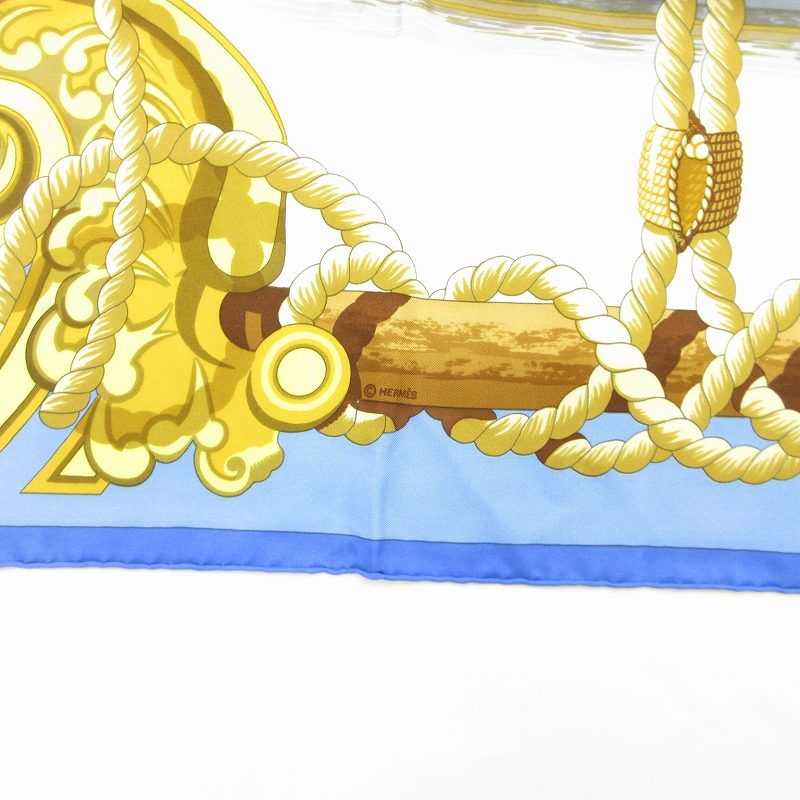 スカーフ90cm角】HERMES カレ Tribord 帆船柄 イエローカラー