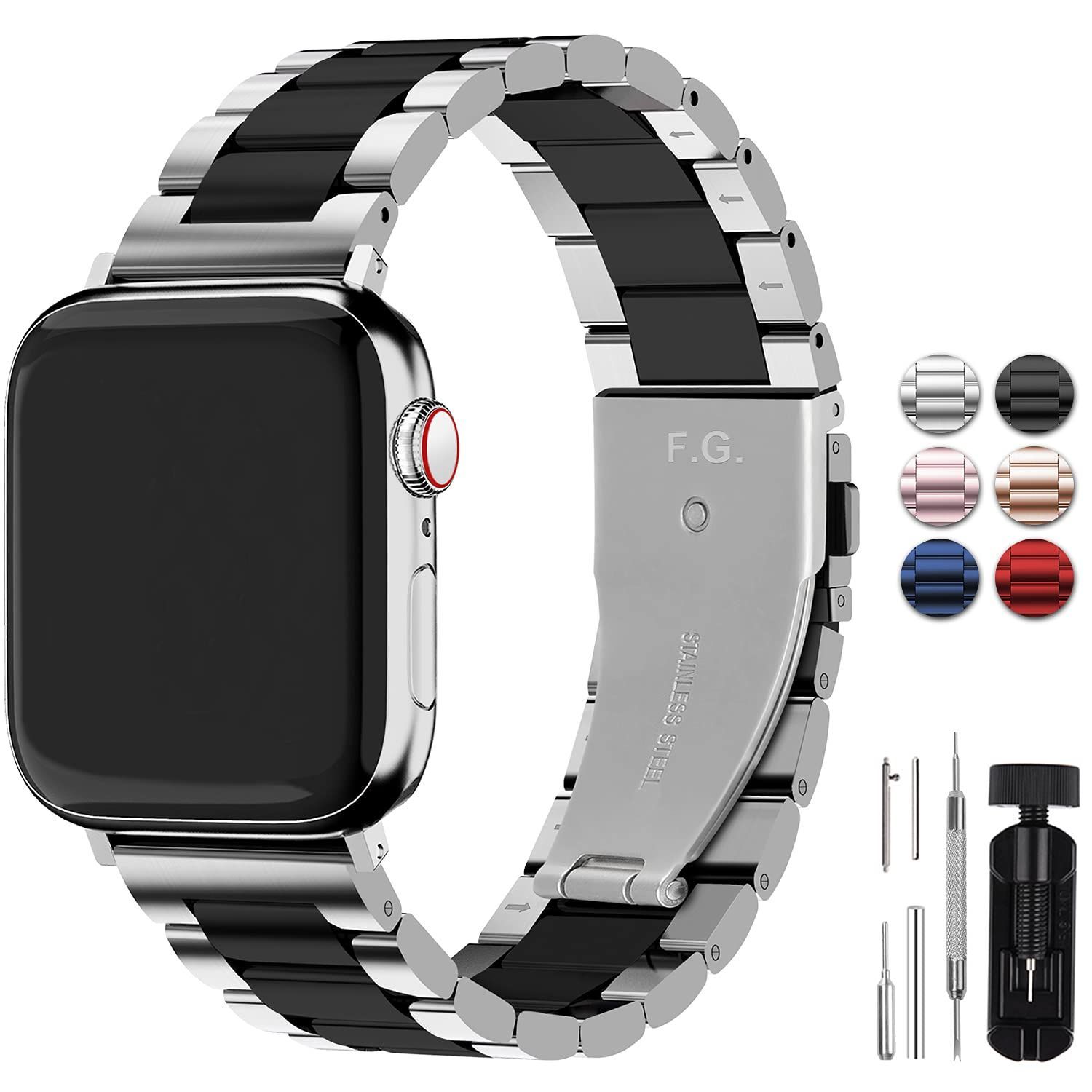 【数量限定】Watch バンド ベルト ステンレス、45mm 44mm 42mm コンパチブル Apple iwatchバンド アップルウォッチ バンド Apple Watch Series 9/8/7/6/5/4/3/2/1、SE/SE2に対応 保護ケース付