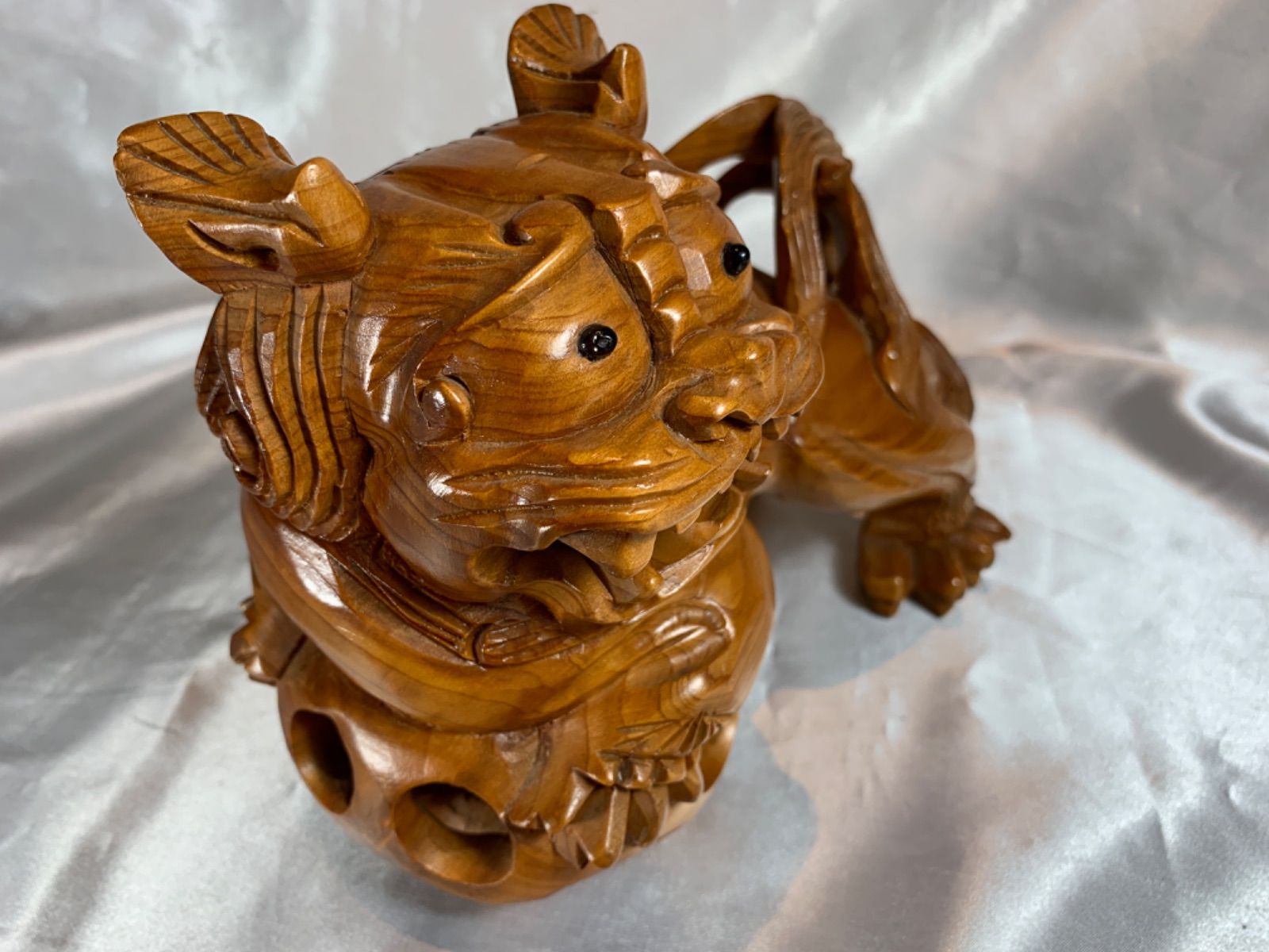 極上品 木彫り 置物 獅子 唐獅子 ペア 極上品 木彫り 置物 獅子 唐獅子