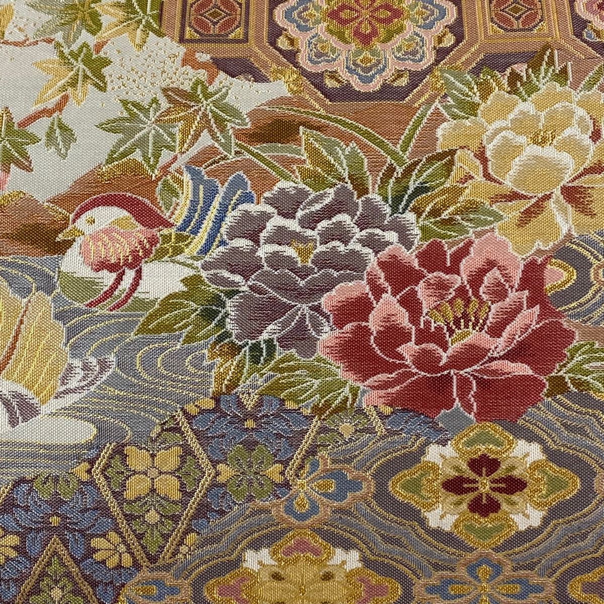 袋帯 美品 逸品 鴛鴦 蜀江華文 金糸 箔 灰紫 六通 正絹 【中古