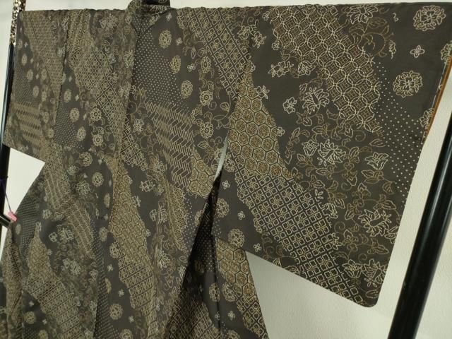 平和屋本店■極上　玉糸紬　訪問着　創作手刺繍　刺し子　古今伝説　黒紅色地　京都きもの友禅扱い　証紙付き　逸品　未使用　DZAA5619kh5 平和屋本店□極上 玉糸紬 訪問着 創作手刺繍 刺し子 古今伝説 黒紅色地